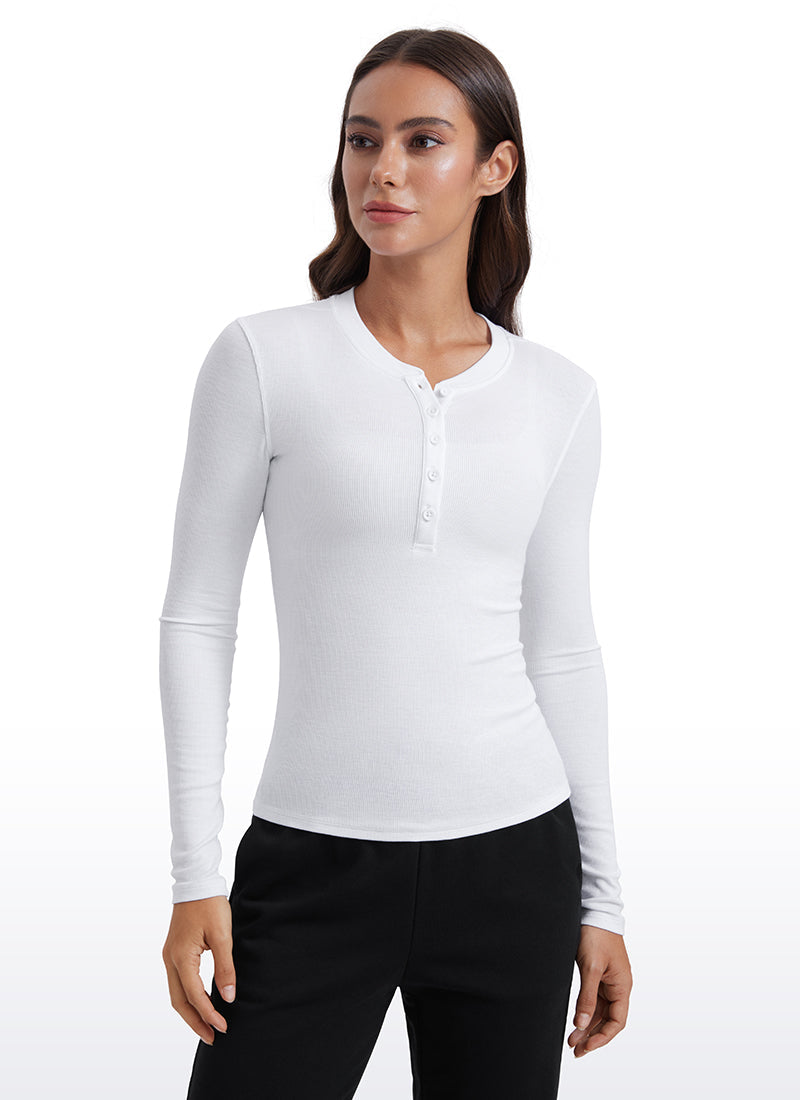 Ribbed Modal Henley Shirts Long Sleeves