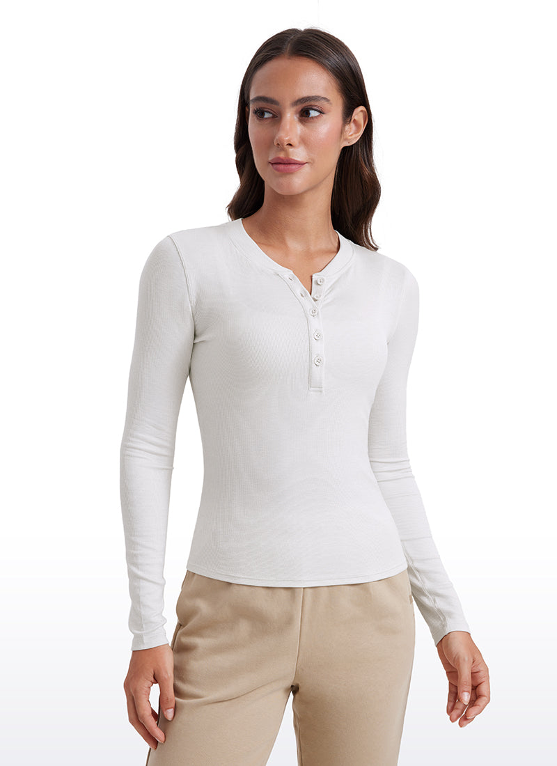 Ribbed Modal Henley Shirts Long Sleeves