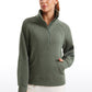 Fleece Lined Half Zip Hip-Length Hoodies Funnel Neck with Thumb Holes