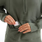 Fleece Lined Half Zip Hip-Length Hoodies Funnel Neck with Thumb Holes