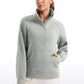 Fleece Lined Half Zip Hip-Length Hoodies Funnel Neck with Thumb Holes