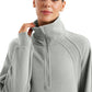 Fleece Lined Half Zip Hip-Length Hoodies Funnel Neck with Thumb Holes