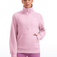 Fleece Lined Half Zip Hip-Length Hoodies Funnel Neck with Thumb Holes